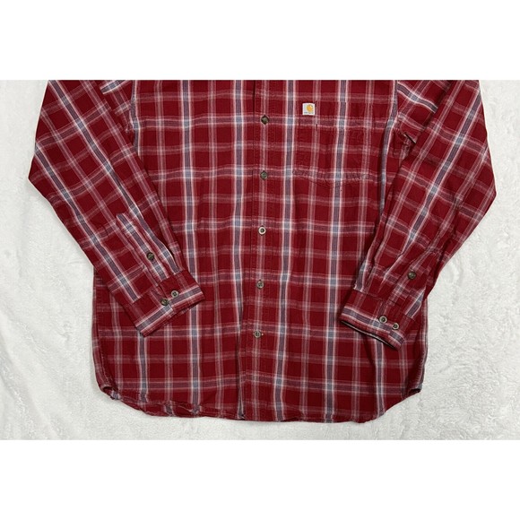 Carhartt Red Plaid Relaxed Fit Long Sleeve Button Down Size Large 103351 608 - Picture 4 of 10